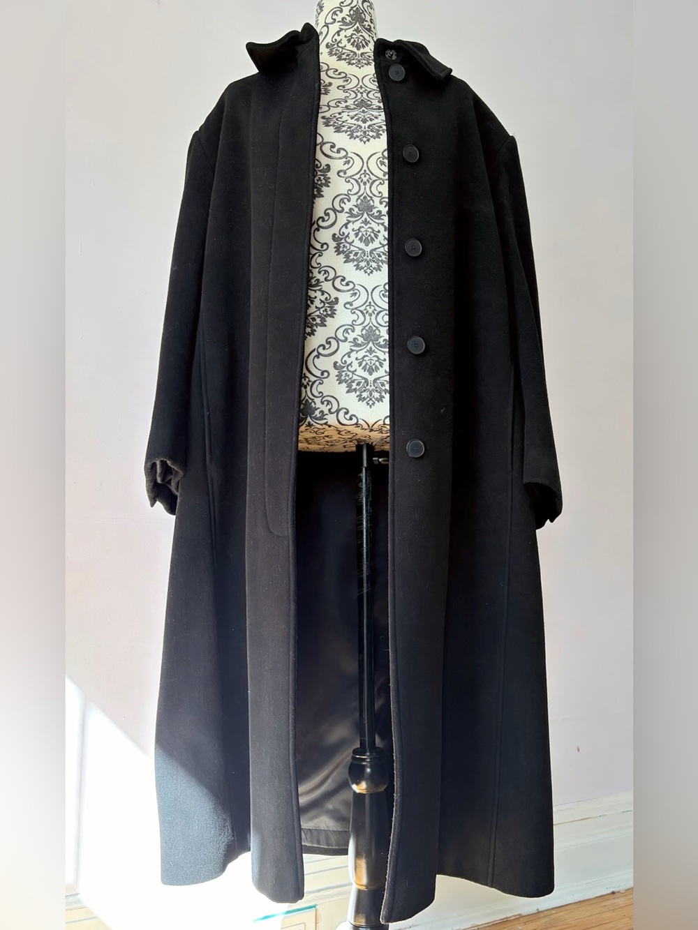 Vintage Hilary Radley Women's Black Wool Cashmere Long Coat Size XL